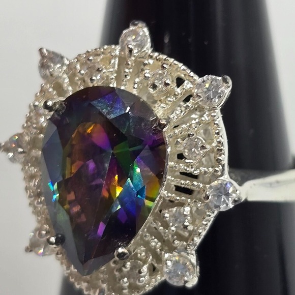 Multicolored and Clear Rhinestone Ring 925 Silver Plated Size 9 Women‎ Jewelry - Picture 2 of 7